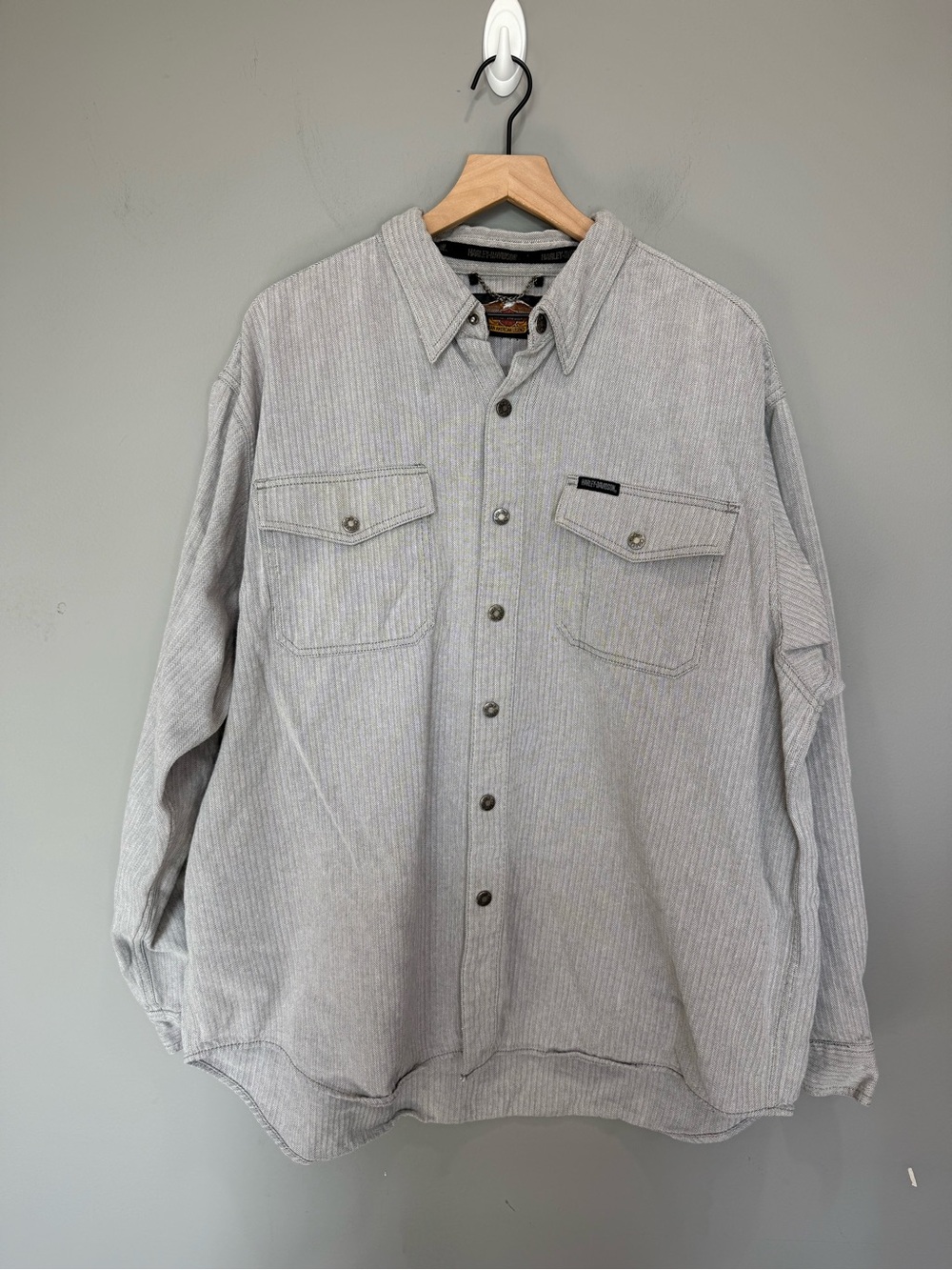 Harley-Davidson Herringbone Button Up Shirt Jacket‎ Gray Men’s XXL Y2K